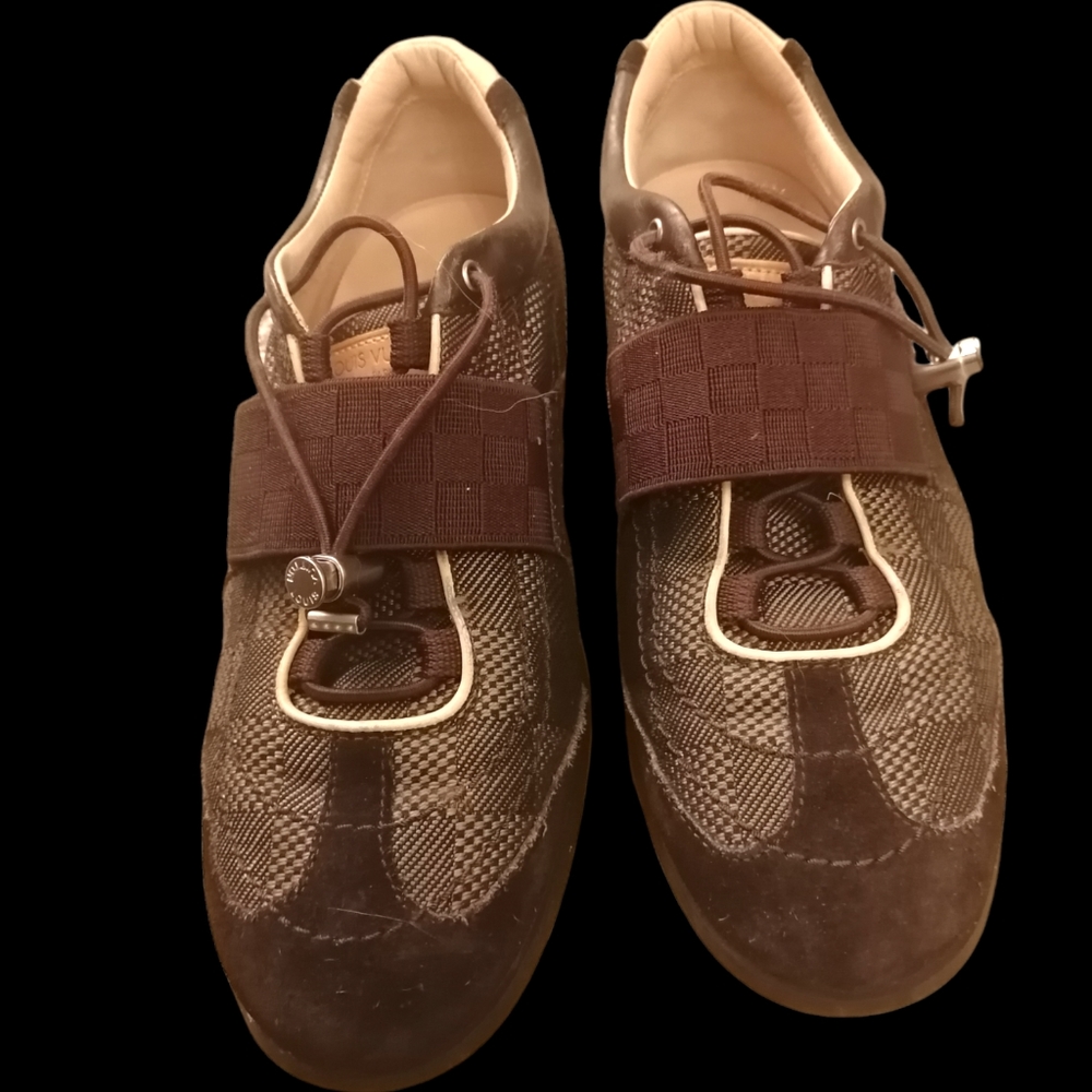 Louis Vuitton Brown damier canvas and suede sneakers size 7/ EU 37